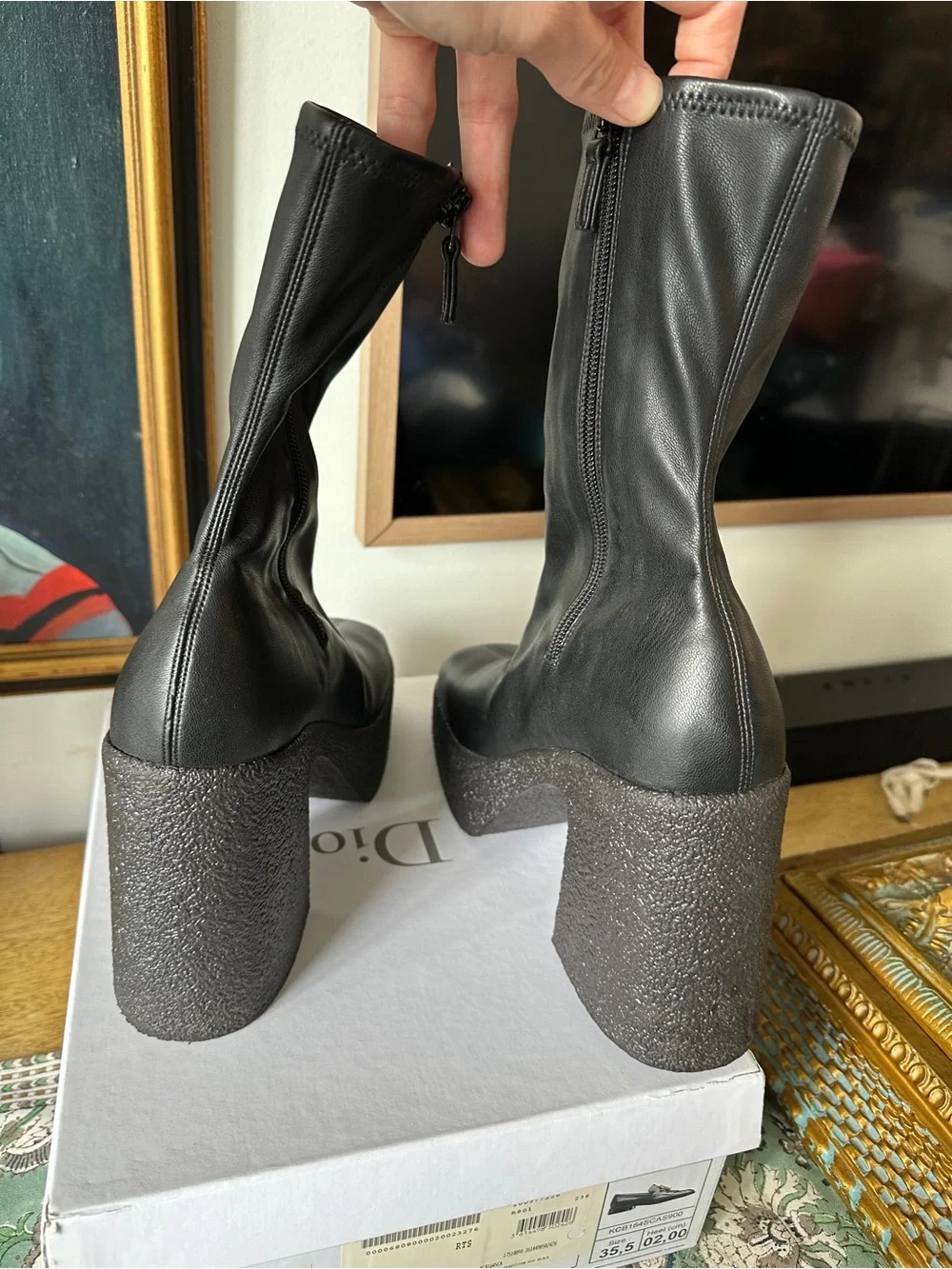 Stella McCartney‎ Skyla Black Leather Platform Chunky Boots 38